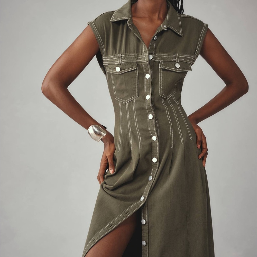 NWT Anthropologie Pilcro Olive Button-Front Midi Dress